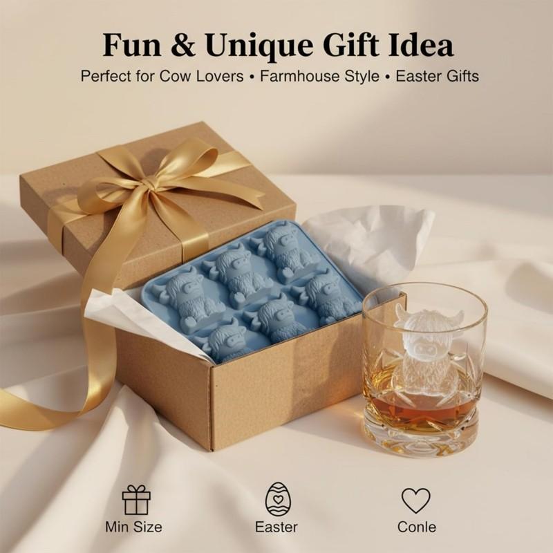 Mini Highland Cow Ice Cube Mold, Cute 3D Silicone Ice Tray, Cow Shape Ice Cubes, Ideal for Whiskey, Drinks, Parties, Bars, Birthdays, Gifts (6 Compartments)