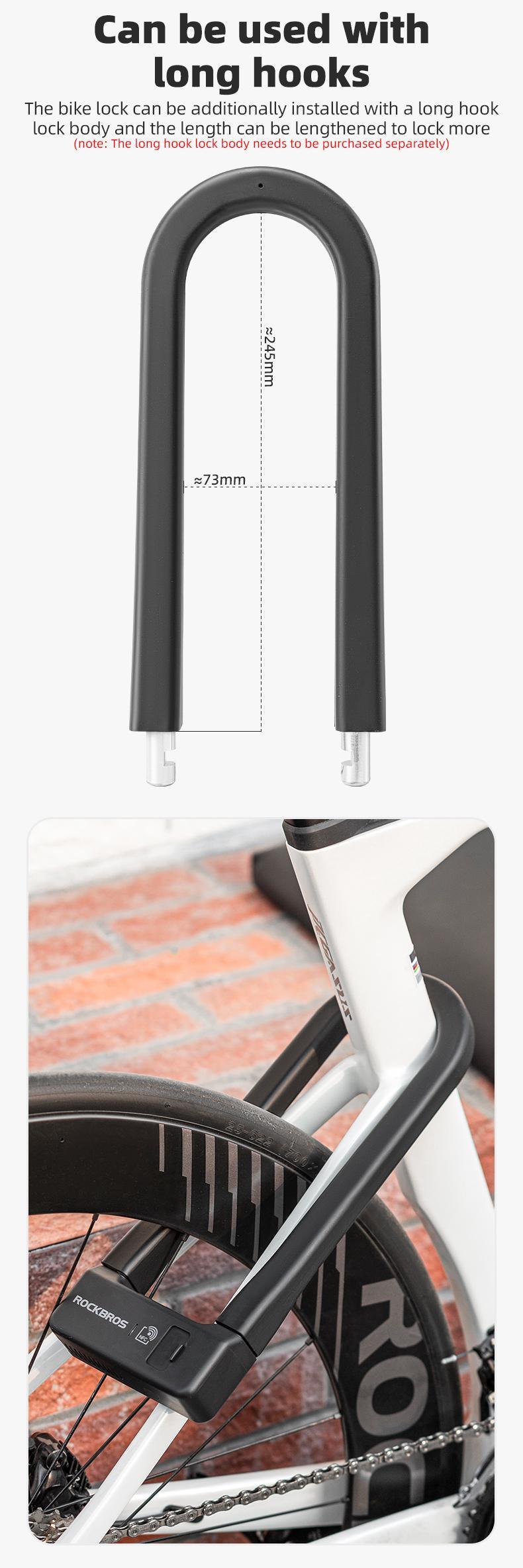 ROCKBROS Smart U Lock NFC Unlocking (NFC fuction phone only),MTB Road Bike Lock  Anti-theft Lock Waterproof Rechargeable Safety Lock