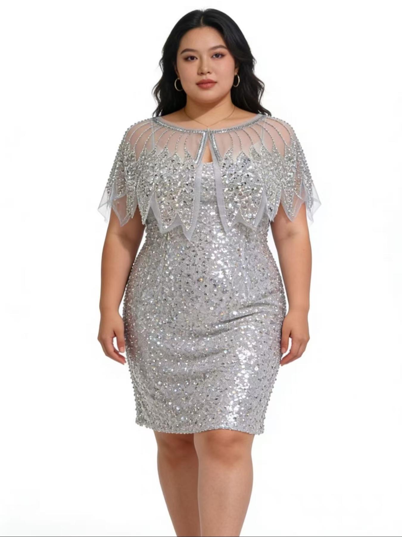 Sequined Beaded Vintage Polyester Mesh Evening Gown Shawl, Perfect for Weddings, Parties, Banquets, Hand Washable, Retro Elegance