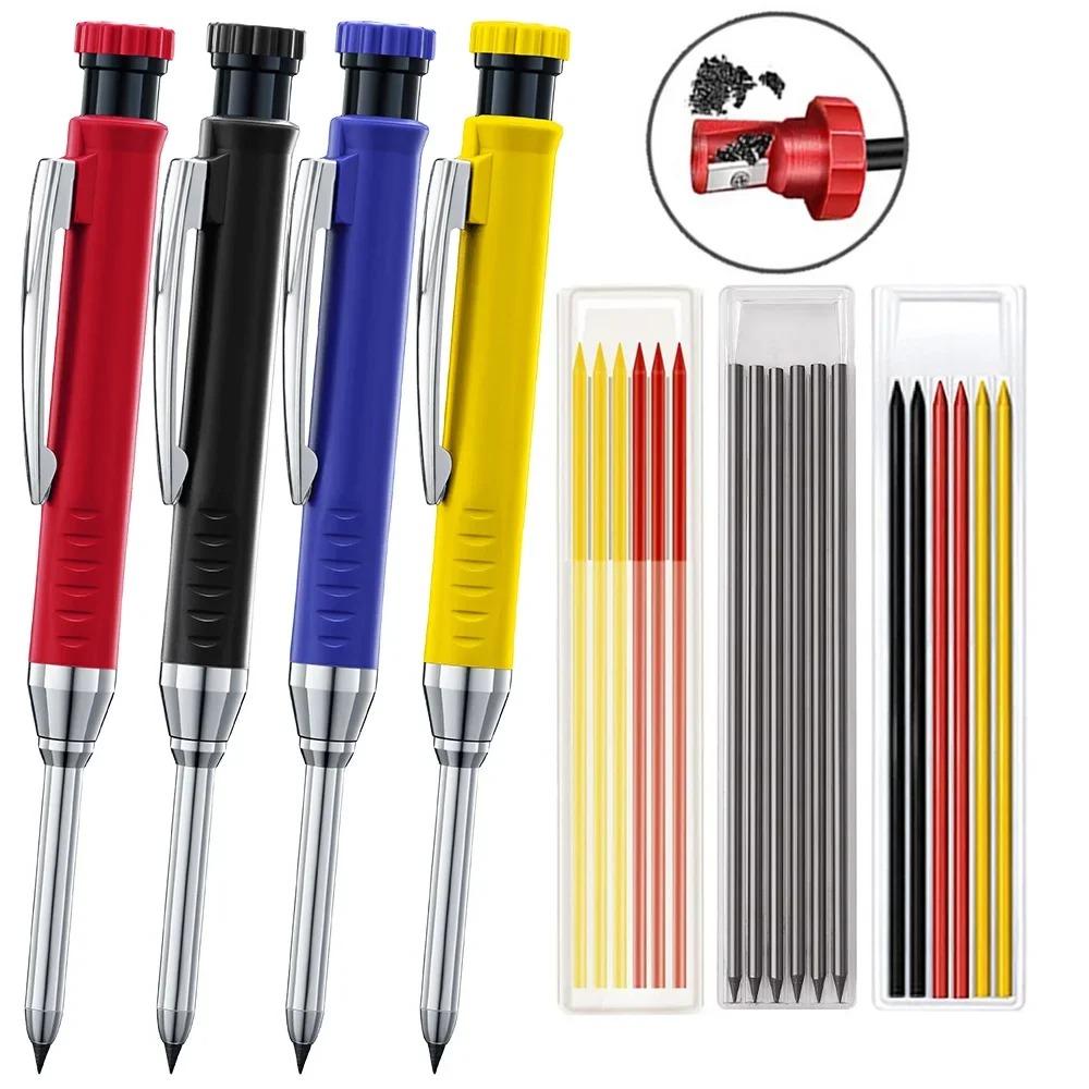 Solid Woodworking Automatic Pencil Set with Sharpener, 2.8mm Three Color Refills, Building Tools, Stationery Supplies