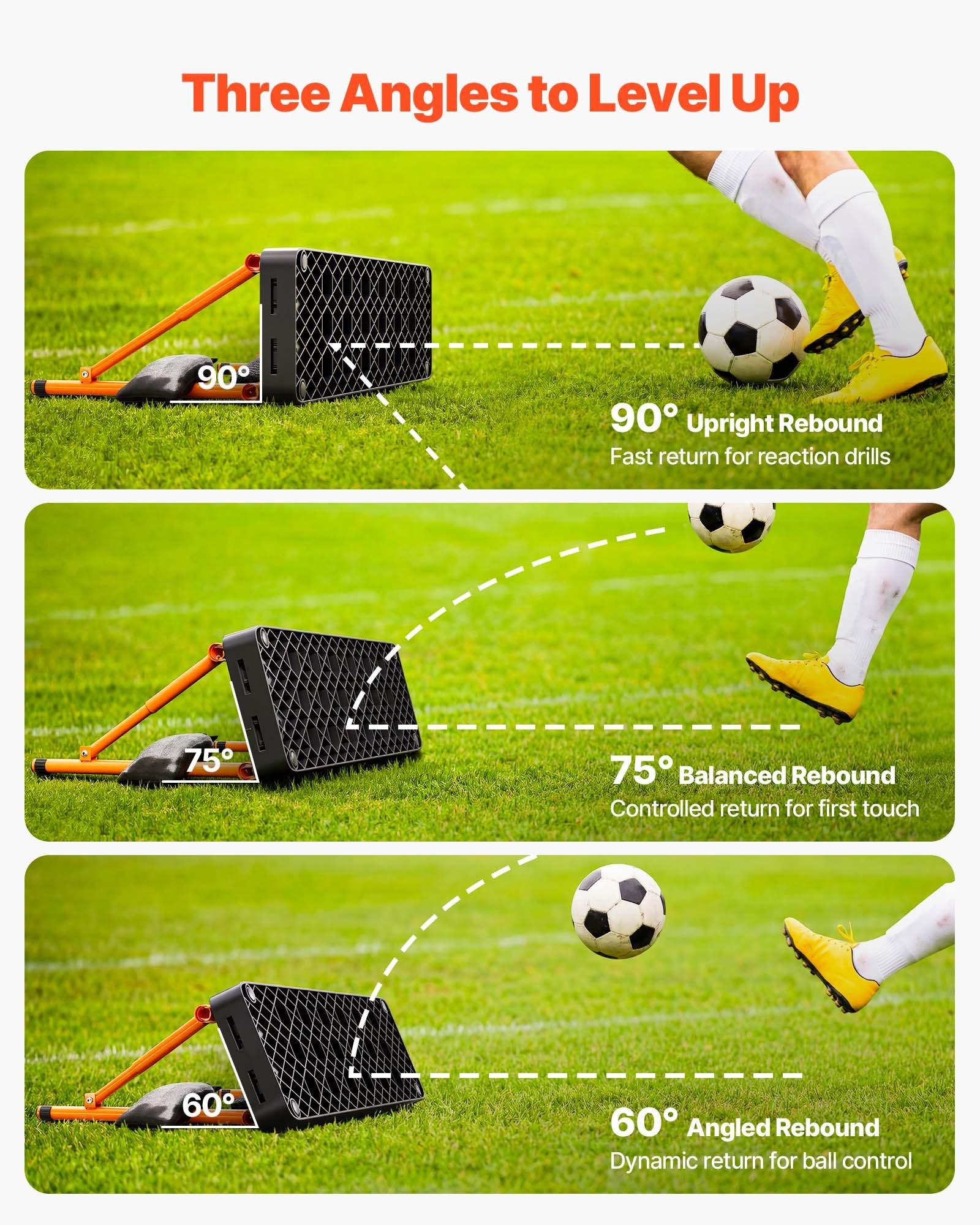 VEVOR Soccer Rebounder Board, 37.4 x 9.8 in Portable Soccer Rebound Wall, Dual Surface Sports Kick Back Trainer, 3 Adjustable Angles, Easy Setup Ball Practice Equipment for Passing & Reaction Skills VEVOR Soccer Rebounder Board, 37.4 x 9.8 in Portable Soccer Rebound Wall, Dual Surface Sports Kick Back Trainer, 3 Adjustable Angles, Easy Setup Ball Practice Equipment for Passing & Reaction Skills