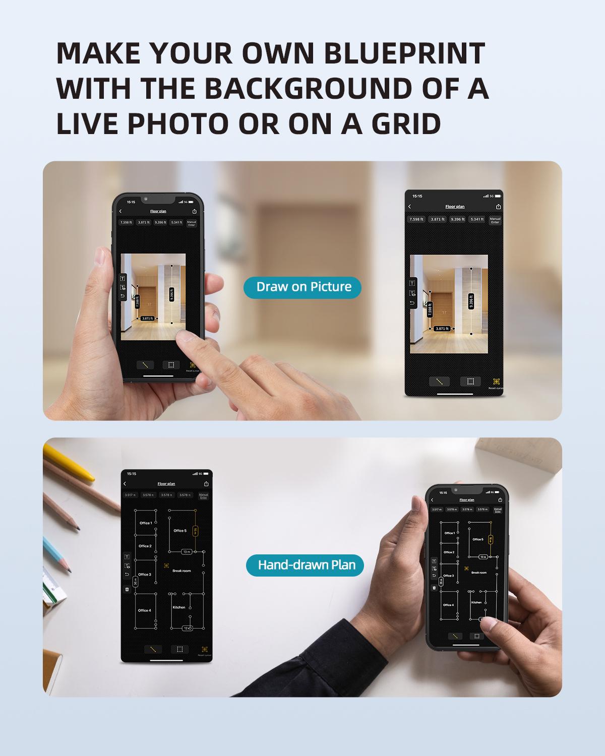 Mileseey D5T Laser Measure 165 Feet with 2 Bubble Levels ±1/16 inch Accuracy Unit Switching Backlit LCD Pythagorean Mode Supports Mobile App Laser Measurement Tool