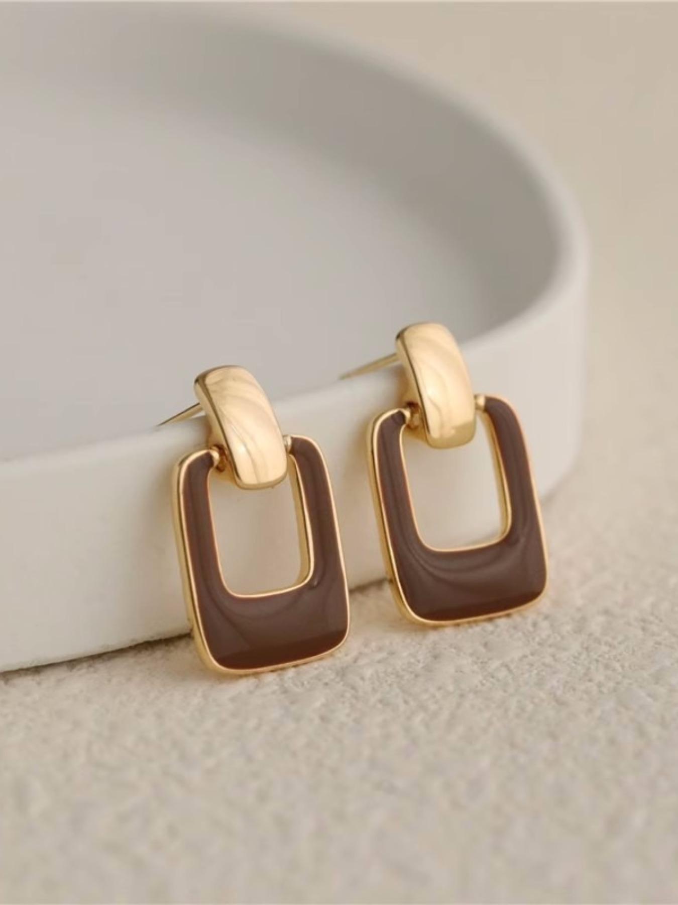 2pcs Geometric Enamel Earrings, Metal Plating, Elegant Vintage Style, Drop Earrings for Women, Daily Wear, Gift Idea