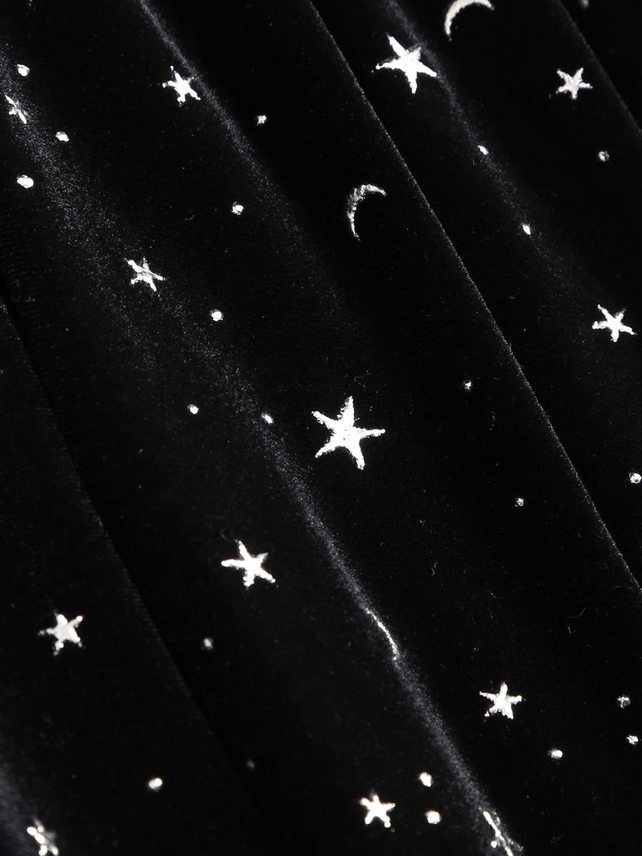 Cider Velvet V-neck Star & Moon Pattern Bell Sleeve Wizard Romper SpringStatements