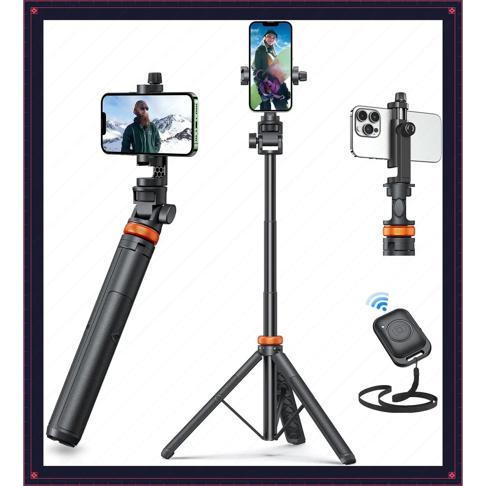 EUCOS 62" Phone Tripod, Tripod for iPhone & Selfie Stick with Remote | Extendable Cell Phone Stand & Ultimate Phone Holder, Solidest Phone Stand Compatible with iPhone/AndroidGift