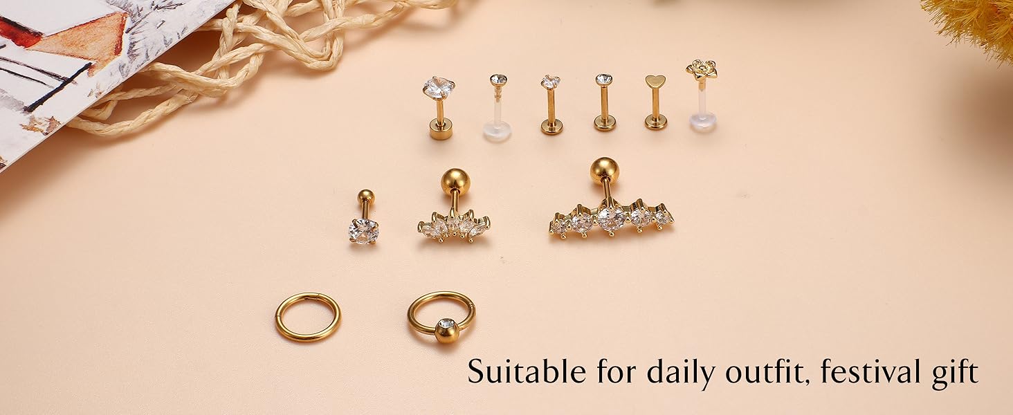 25Pcs 16G Cartilage Piercing Jewelry Hypoallergenic Surgical Steel Helix Piercing Jewelry Forward Helix Earrings Conch Hoop Cartilage Earring Stud