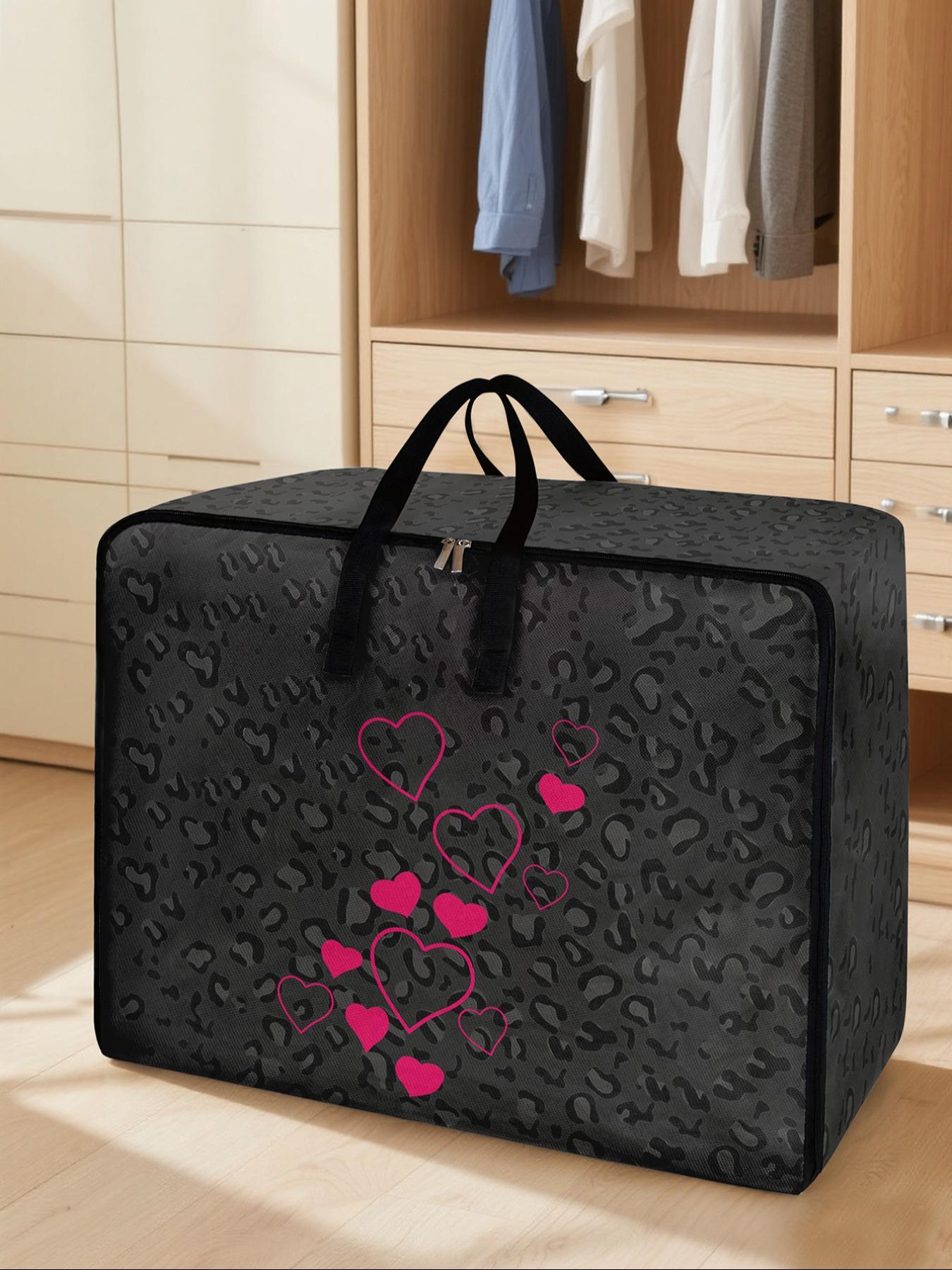 Heart Pattern Storage Box, Large Space-Saving Clothing Storage Organizer with Convenient Handles, Ideal for Moving, Travel, Camping, Dormitory, Bedroom