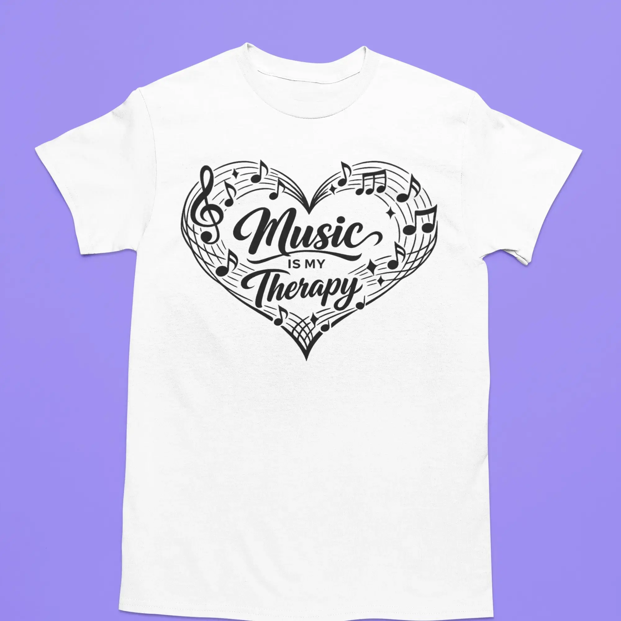 Gildan Men's Short-Sleeve Round Neck T-Shirt - Casual Top, Comfortable Fabric, Cute Heart-Music Notes Design, Relaxed Fit, "Music is my Therapy" Graphic, Shortsleeve, Cotton Blend, Streetwear, Relaxed Cut, Therapy Theme, Machine Wash, Stylish, Menswear, T