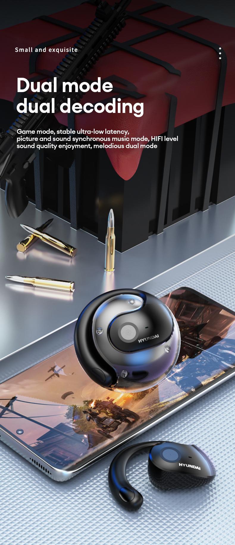 HYUNDAI T26 PRO Audio Earbud Wireless Bluetooth 5.4 Stereo Headset, Chargeable & Automatic Connection, Noise Reduction, Waterproof Sport Headphones for Music & Calls