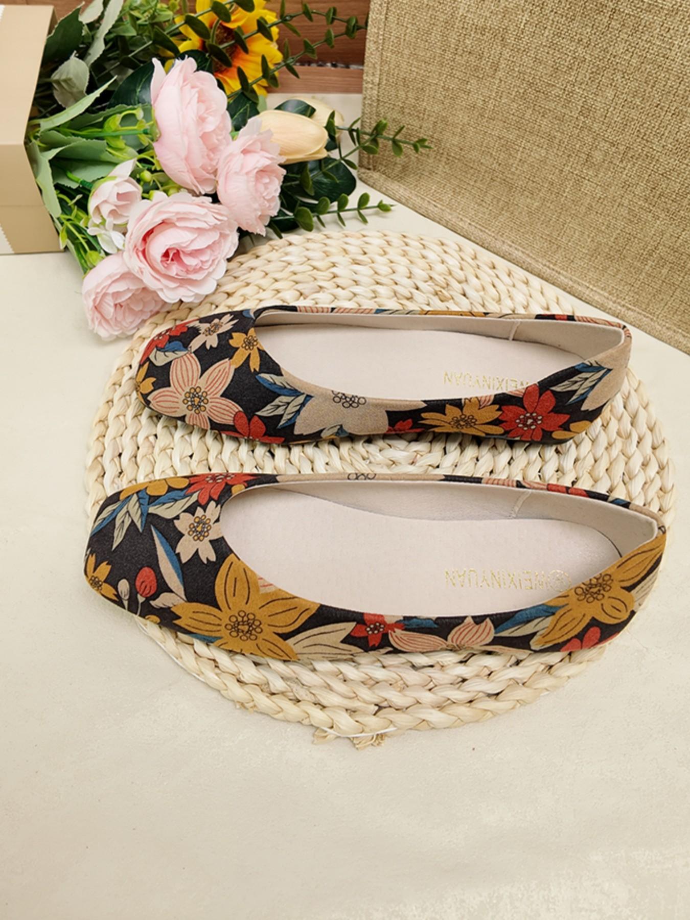 2026 Spring Summer New Square Toe Floral Low Top Shoes for Women, Soft Sole Casual Slip-On, Comfortable for All Seasons