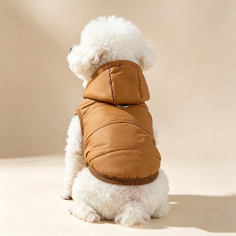 Warm Hooded Pet Coat for Dogs and Cats, Fall Winter Outdoor Jacket, Easy-On Design,  Harness Loop, Comfortable Fit, Multiple Colors