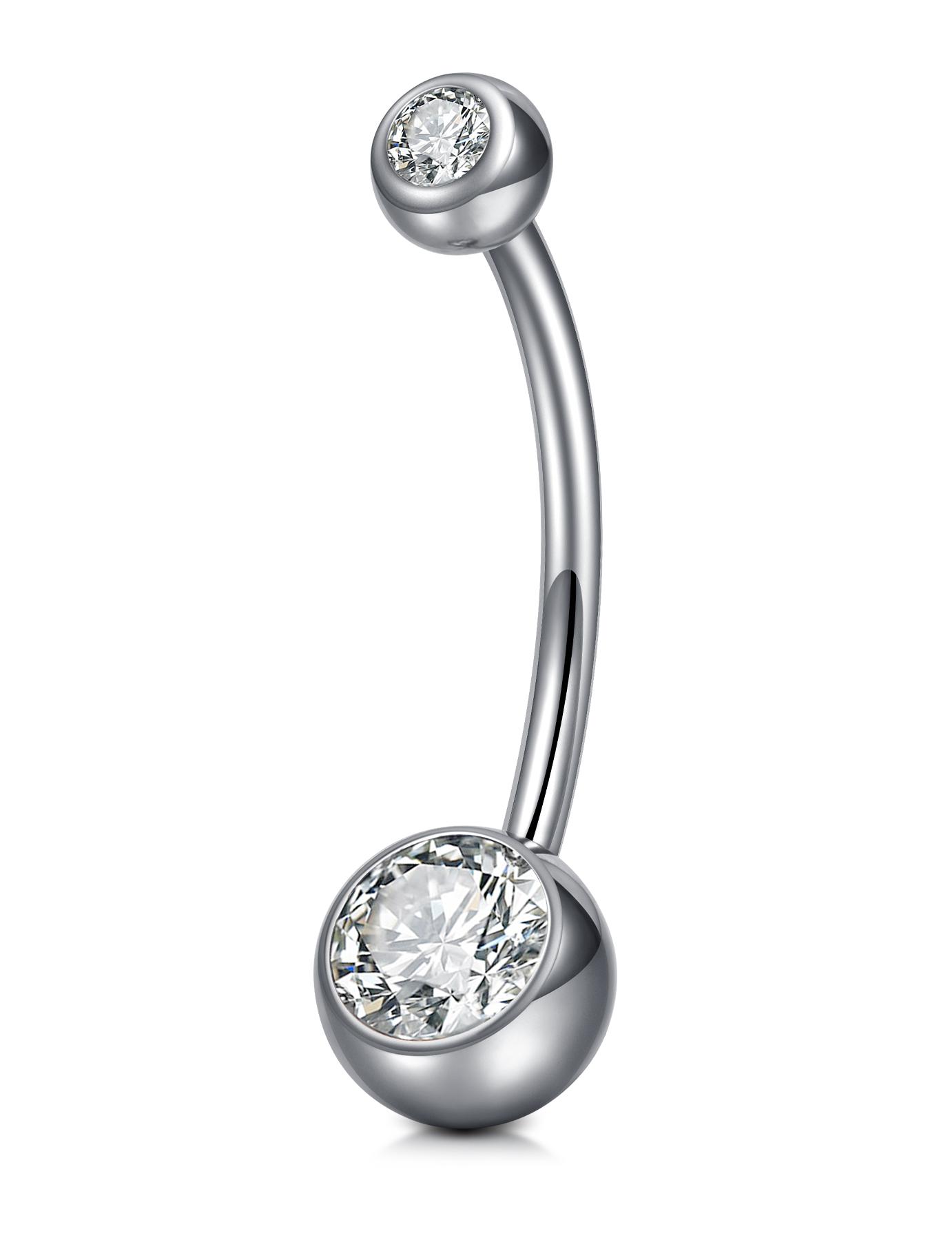 14Gauge Belly Button Rings, G23 Titanium Alloy Cubic Zirconia Navel Barbell Rings Body Piercing Jewelry 6/8/10/12/14/16mm