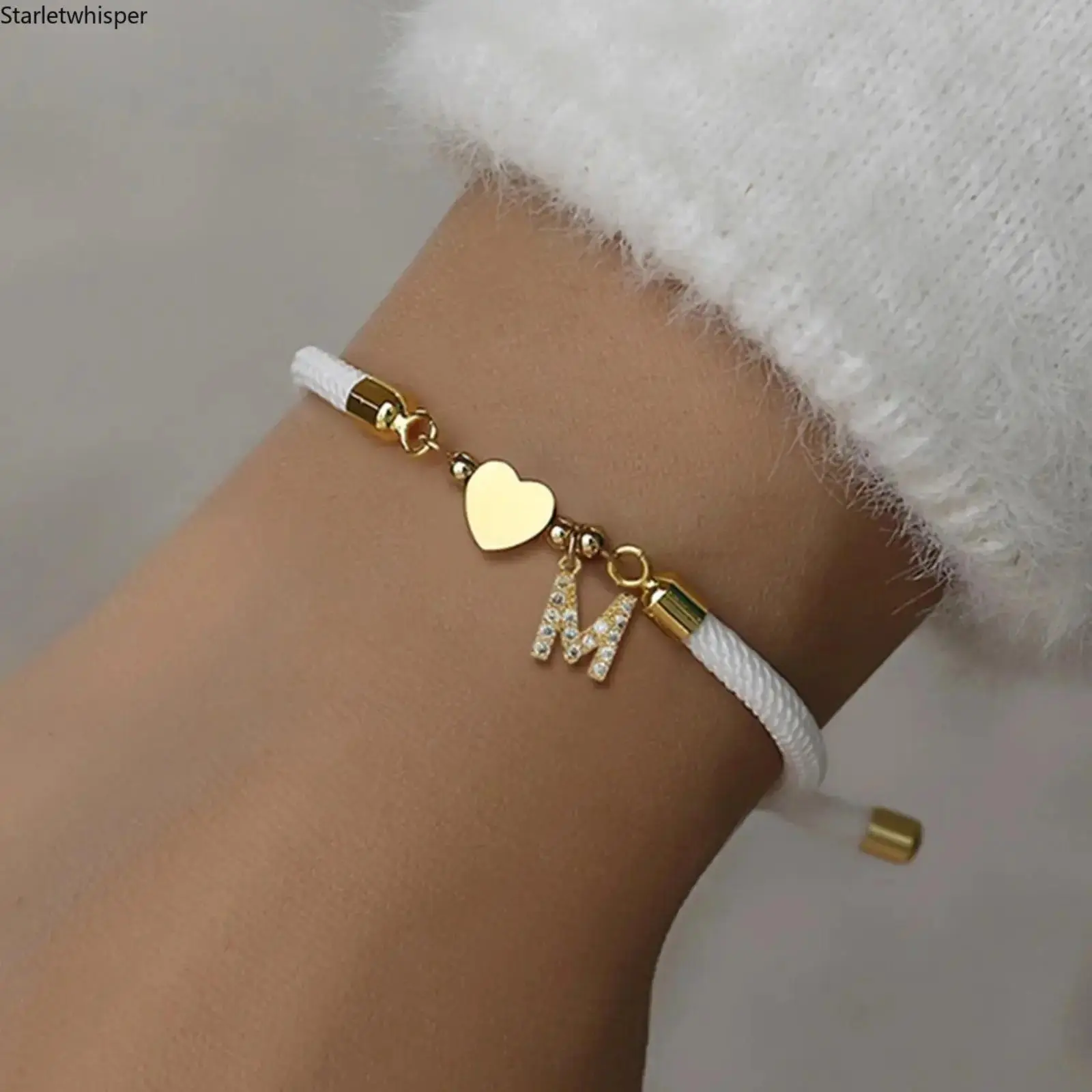 Retro Adjustable Rope Bracelet, Heart Initial Letter Charm Wrist Jewelry, All-match Fashion Accessory for Women Daily Wear