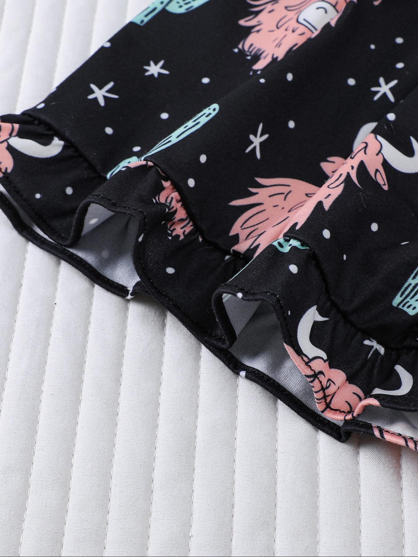Children's pajamas 2 sets of cute little yak printed children's pajamas for girls and boys, new for summer 202, flame retardant, thin short-sleeved shorts 2 sets of pajamas for children can be worn outside as home clothes 2 sets of Print Sleepwear