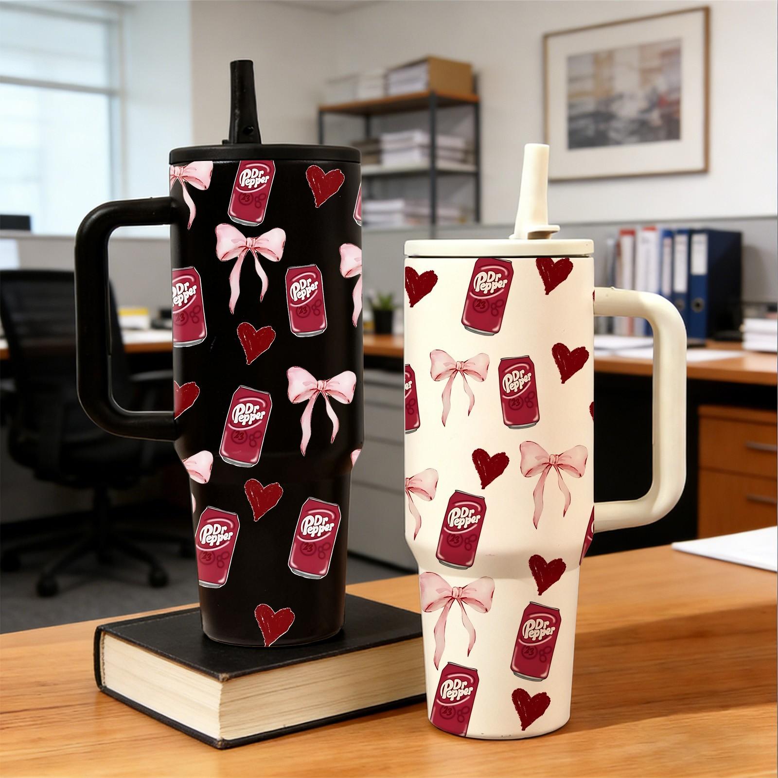 40oz Insulated Tumbler With Handle, Hydration Tumbler, Quencher Tumbler, Dr Pepper Girl All Over Print Thermal Mug, Double Wall Vacuum Cup For Hot Cold Drinks, Leak Resistant Lid, Car Cup Holder Friendly, Birthday Valentine Mother's Day Gift