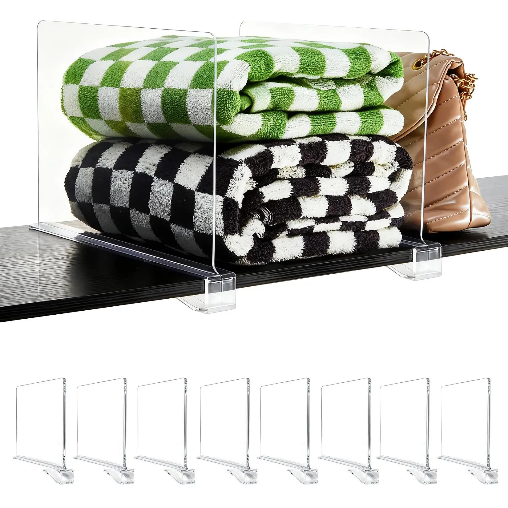 Garvee Acrylic Shelf Dividers for Closet - Clip-On Organizers & Space Saver, 6/8/12 Pack, 11.8x7.9x1.18in Plastic Separators for Pantry, Wardrobe, Bookshelf