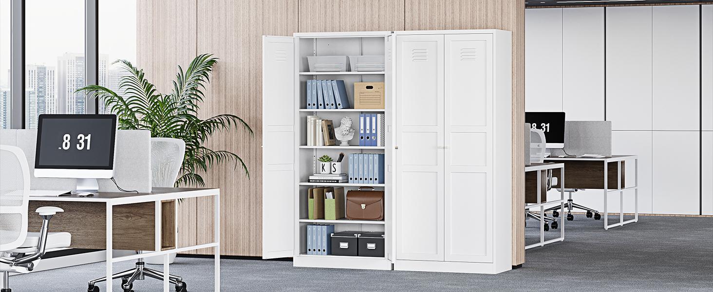 Yizosh Metal Storage Cabinet with 2 Doors & Adjustable Shelves 71" White Kitchen Pantry 5-Tier Tall Steel Locker for Kitchen Living Room Dinning Room