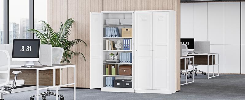 Yizosh Metal Storage Cabinet with 2 Doors & Adjustable Shelves 71" White Kitchen Pantry 5-Tier Tall Steel Locker for Kitchen Living Room Dinning Room