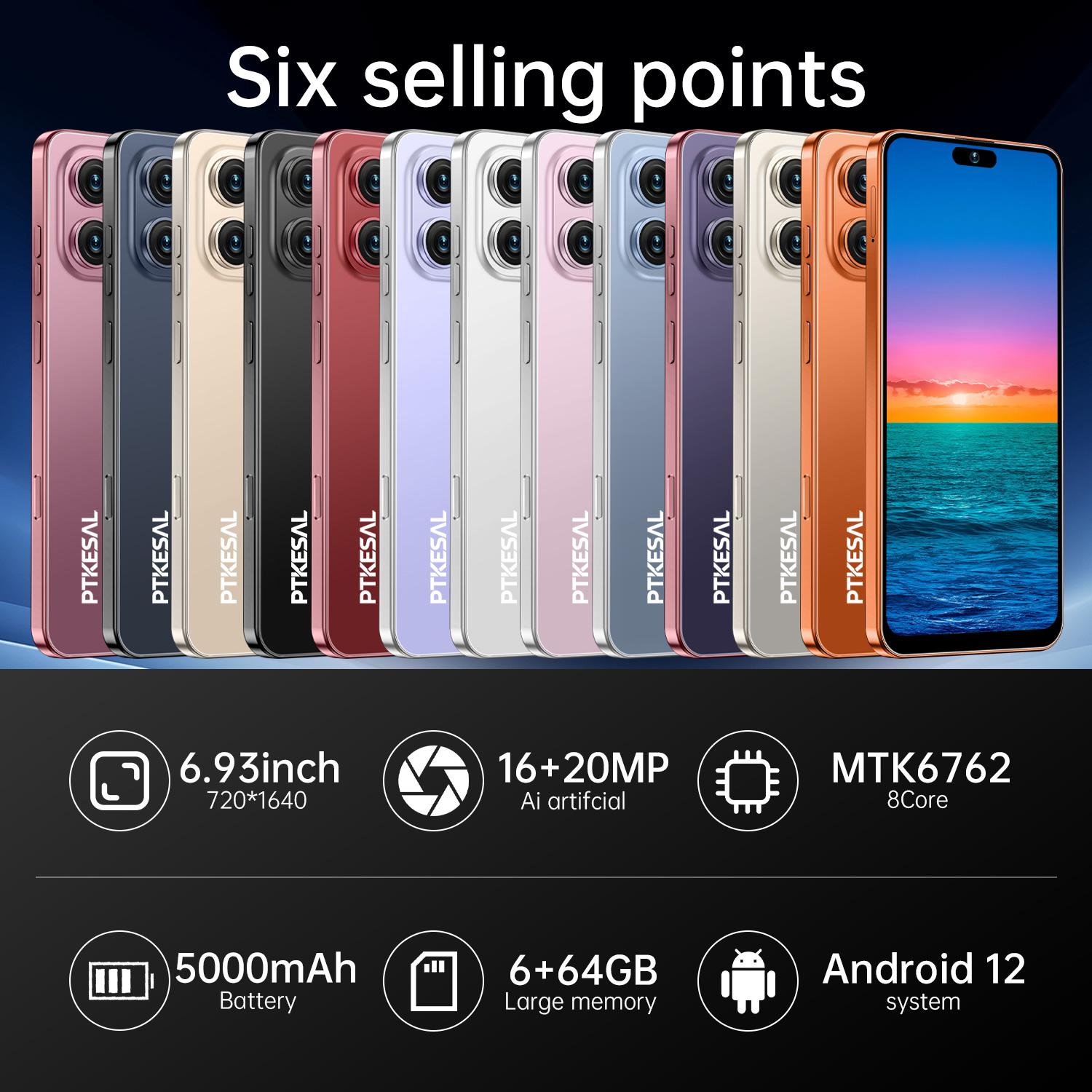 Ptkesal 17 Pro Max Smart Android Phone, Octa-Core Processor, 6gb RAM + 64GB Storage, Dual Camera, 6.93-Inch Screen, 5000mah Battery, Dual Sim