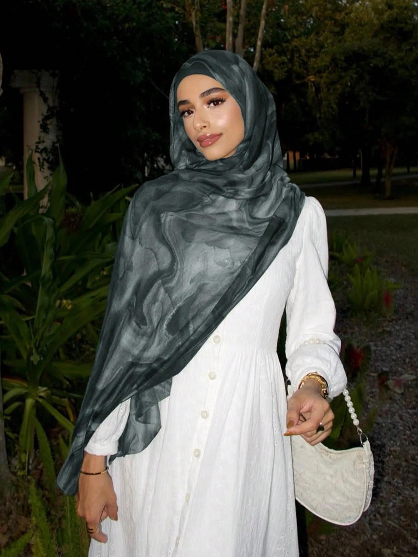 Women's Soft Fabric Long Scarf, Hijab, Head Scarf, Wave Texture Design, Comfortable Wear, Stain Resistant Dark Color, Ideal for Ramadan & Daily Use