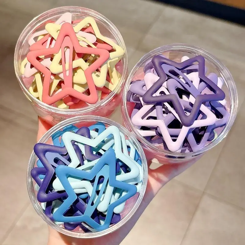 15PCS Candy Color Star Tiny Hair Clips for Women, Large Matte BB Clips, Sweet Cute Side Bang Barrettes Hair Accessories, Bang Holder