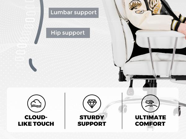 GTPLAYER Ergonomic Big and Tall Office Chair - Ergonomic Chairs for Executives, Wide Seat, Pocket Spring Lumbar Support, Outward Fixed Soft Armrests, Adjustable Footrest, Adjustable Seat Height (New Year Sale)