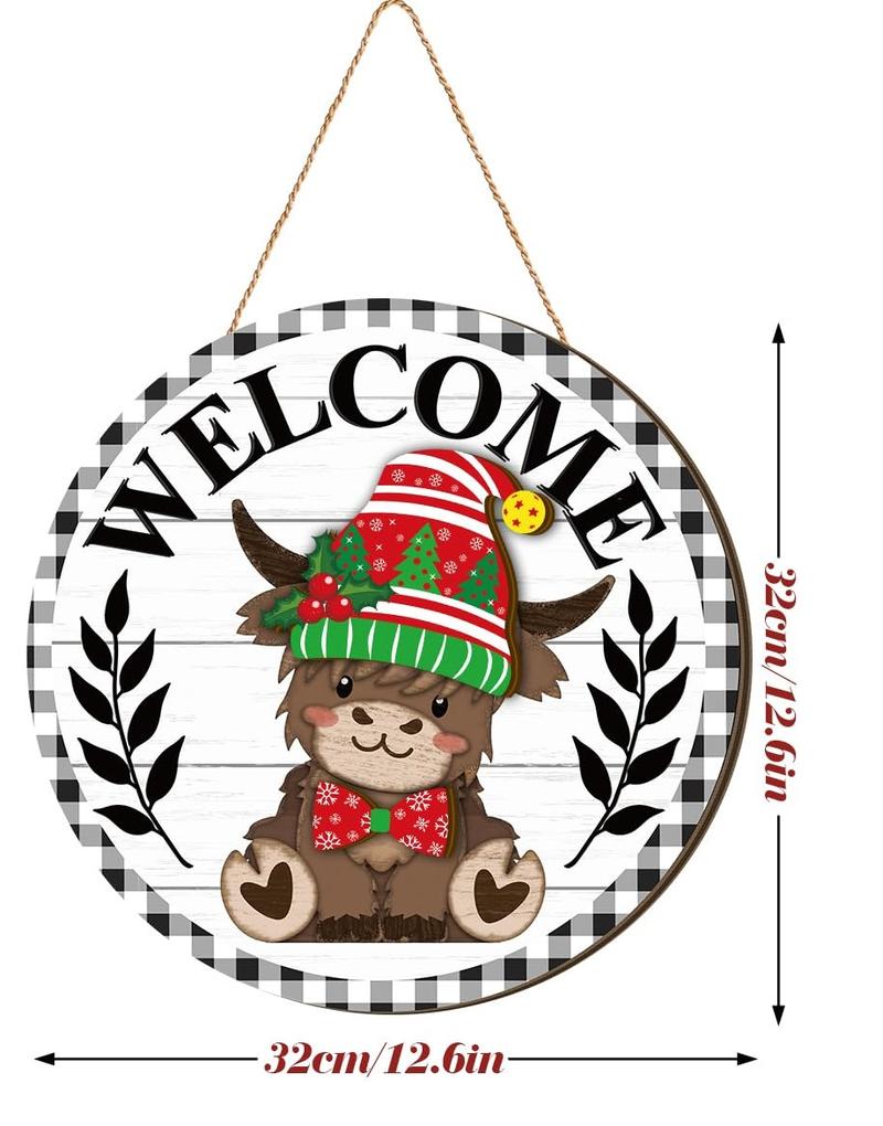 Easter Highland Cow Sign Interchangeable Welcome Sign with Magnet Detachable Hats Cute Cattle Hanging for Easter Holiday Seasonal Western Cow Decorations Birthday Home Wall Living Room Garden Cattle Farmhouse Porch Frontdoor Decor, Gift for Cow Lover