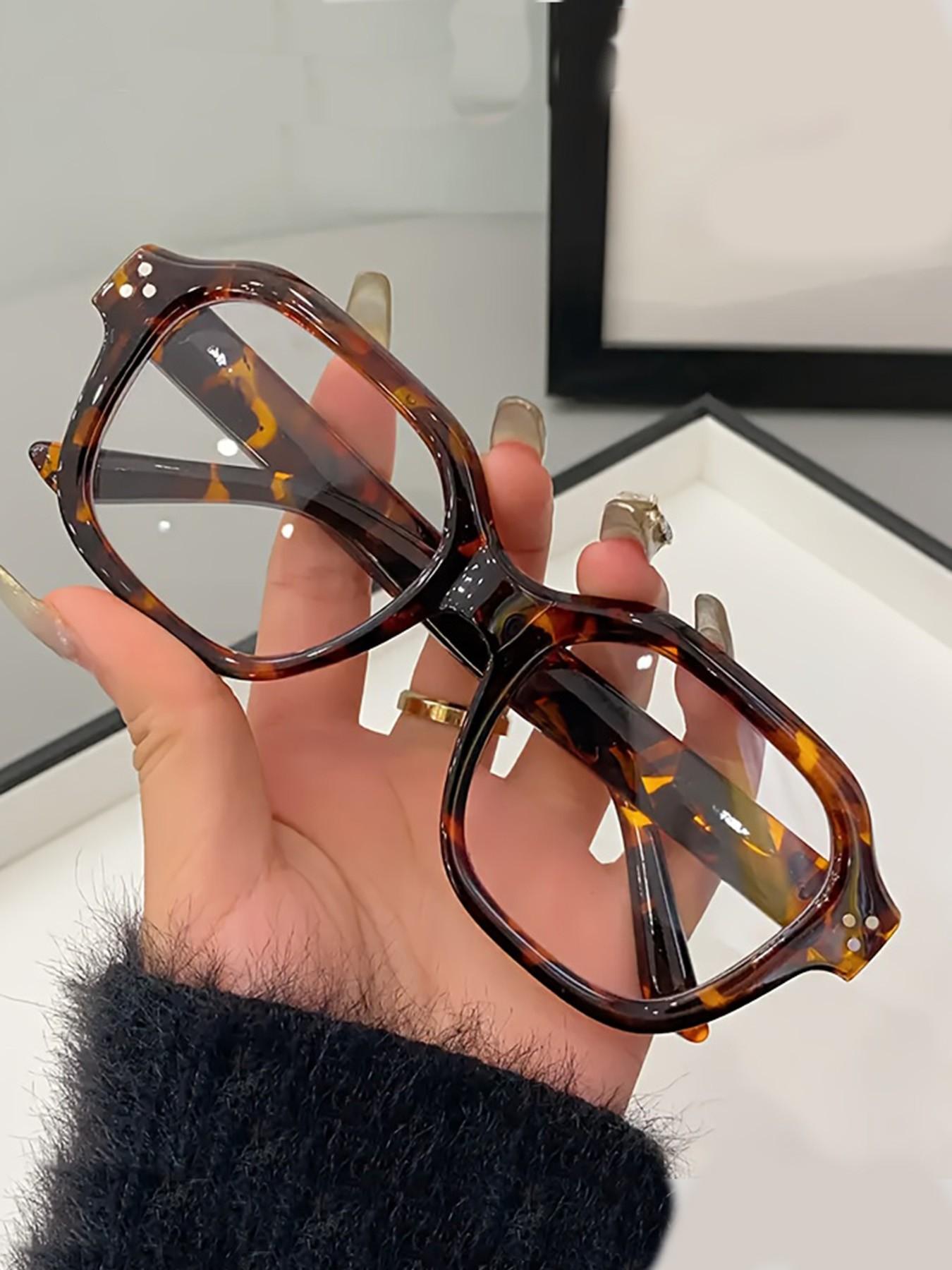 Unisex Square Frame Glasses, Blue Light Blocking Reading Glasses, Casual PC Material, All-Season Daily Use, Decorative Letters Pattern