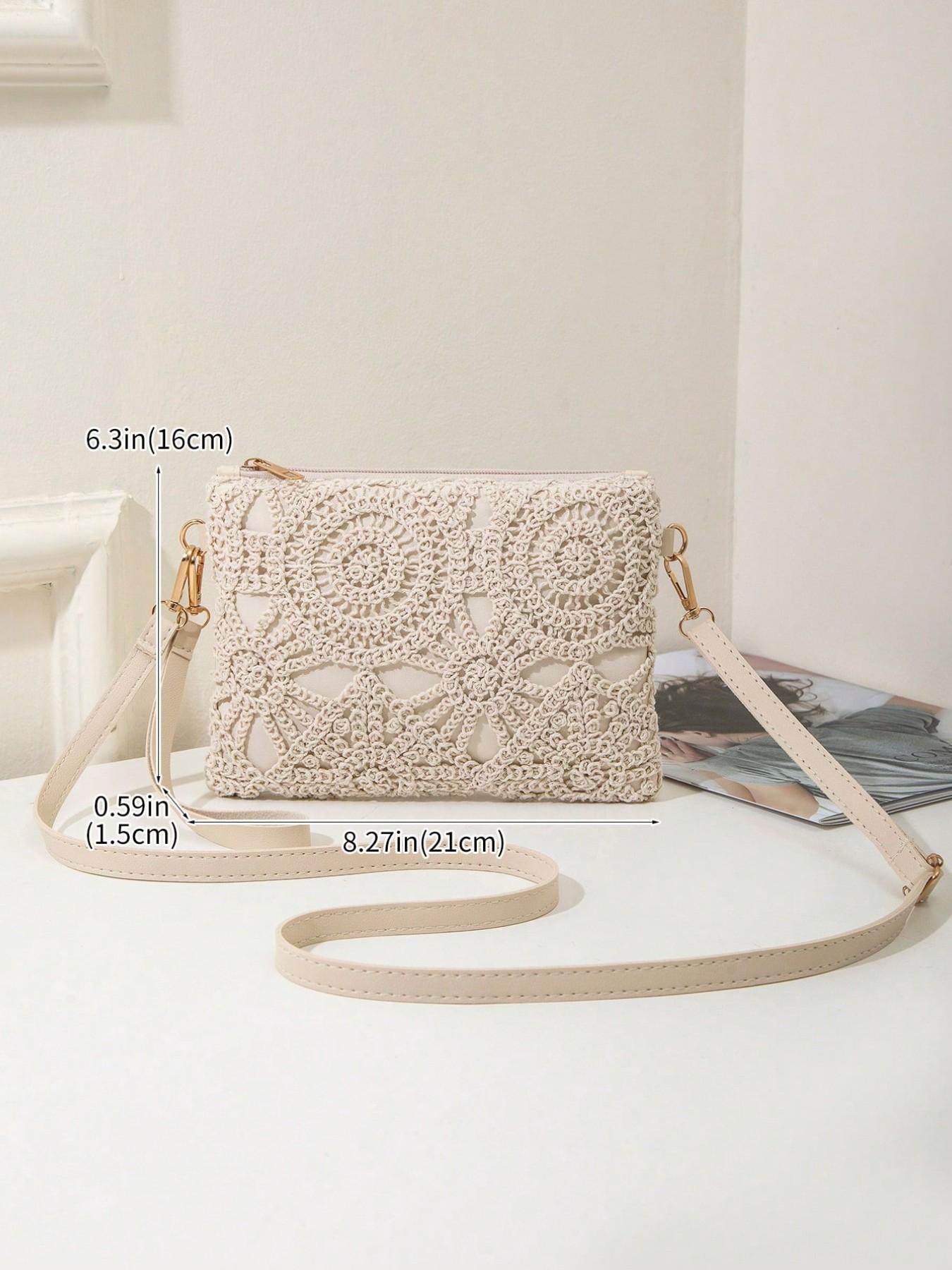 Mini Beach Bag With Wrist Strap & Coin Purse, Women's Shoulder Crossbody Bag, Spring/Summer New Versatile Small Unique Shoulder Bag, Sweet Square Bag , New Year , Beach, Straw Bag