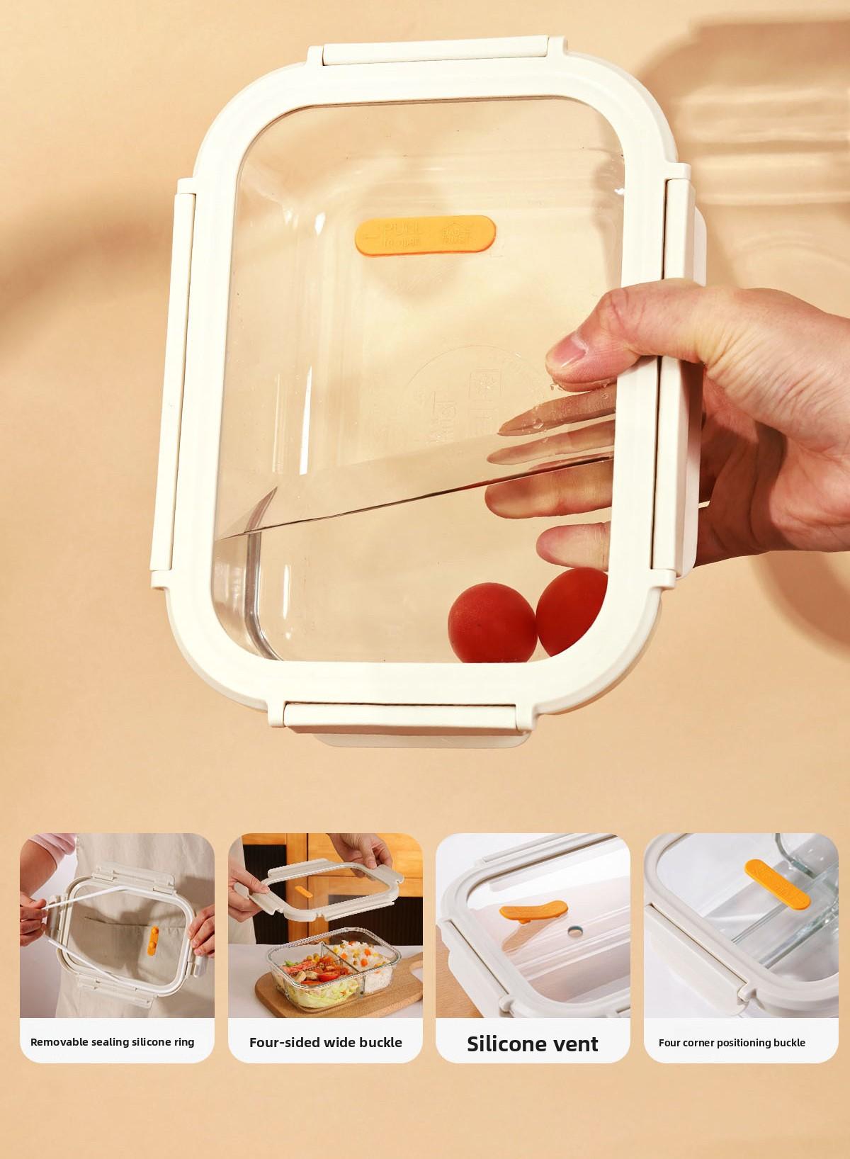 4pcs Glass Lunch Box Set with Compartments Microwave Safe Food Container Meal Prep Glass Containers with Lids Bento Box for Office Workers Leakproof Lunch Container for Men Women