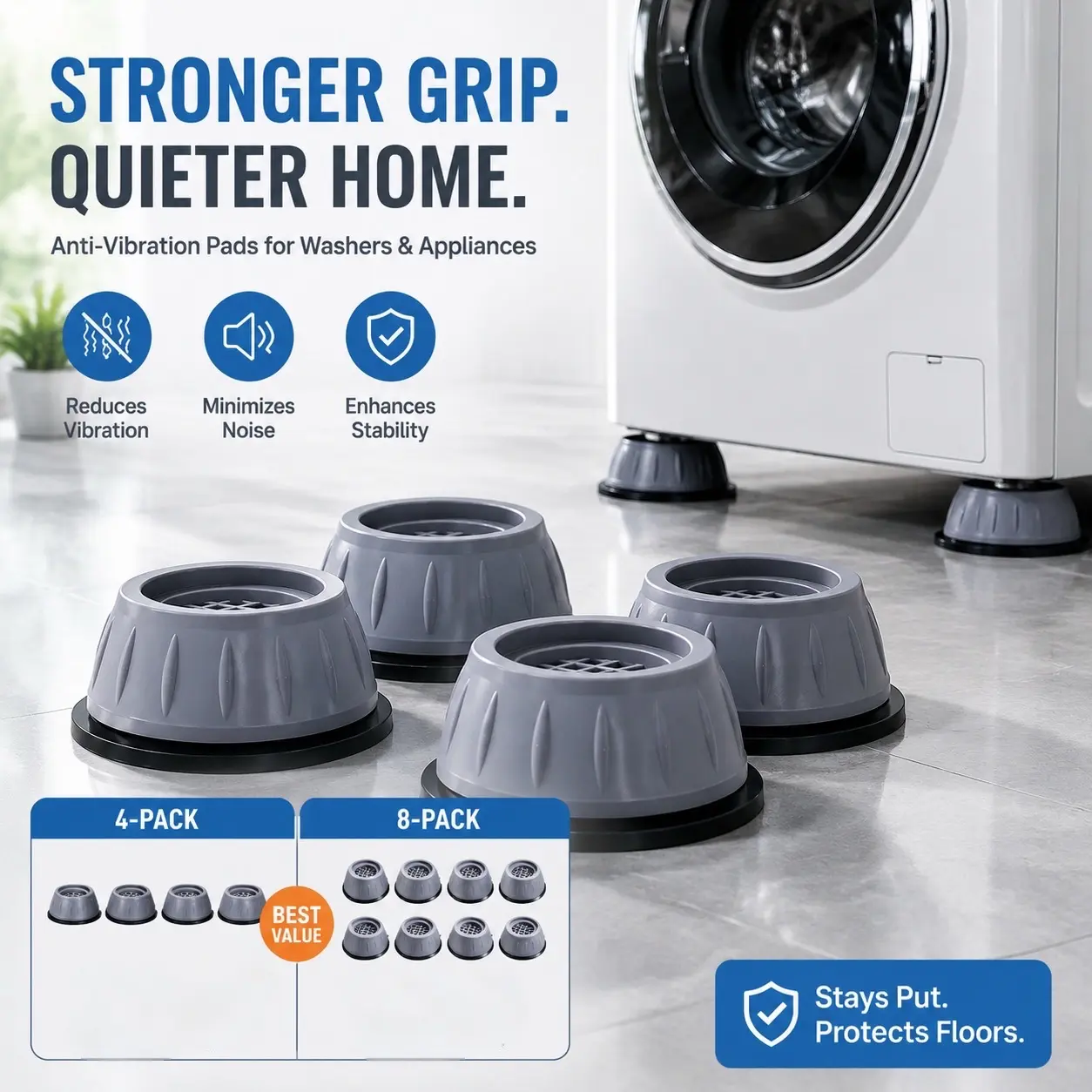 4/8 pcs Durable Compact Shock-Absorbing Pads for Large Home Appliances. Anti-vibration pads cut noise, prevent sliding, offer stable support for refrigerator and washer. Wear-resistant floor protectors, practical household accessories for  home use-YY2