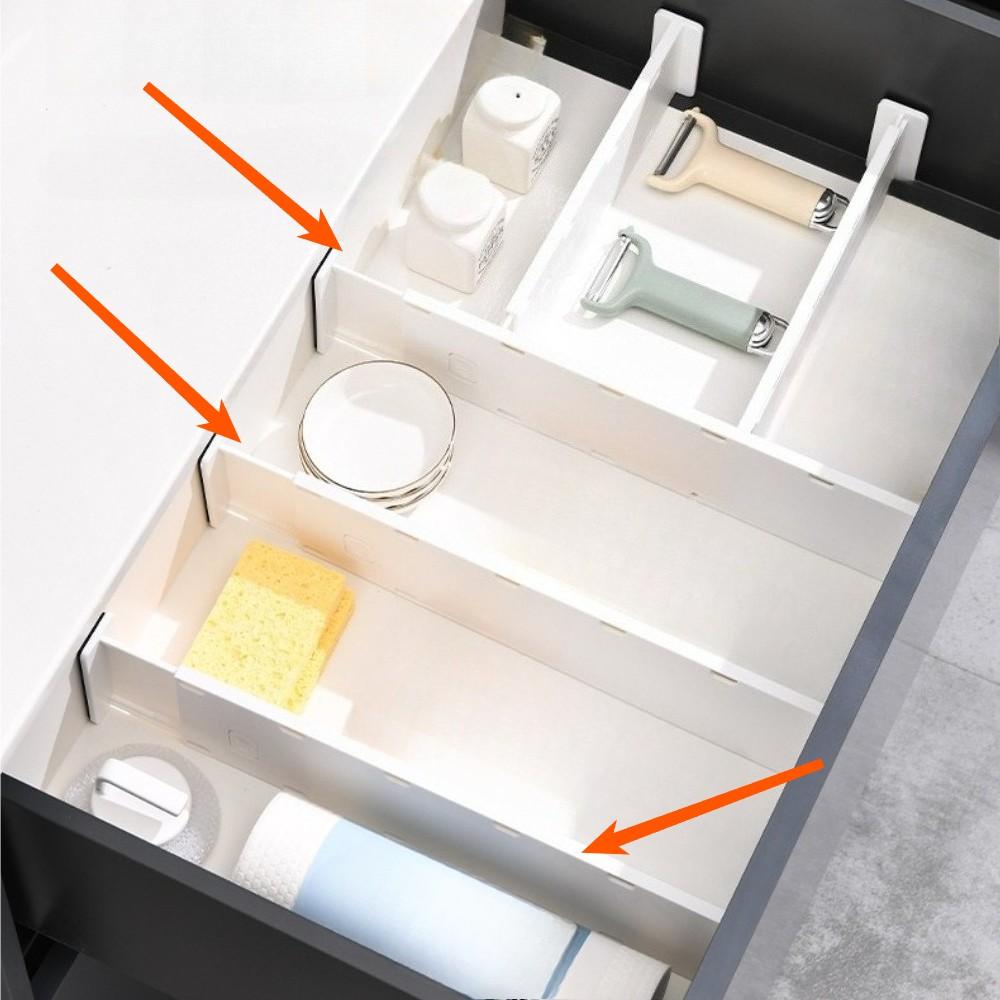 1 Pack Adjustable Expandable Drawer Divider, Plastic Slim Low-Profile Drawer Organizer, Easy Install Separator for Kitchen, Closet, Apartment, Dorm & Small Space Home Storage