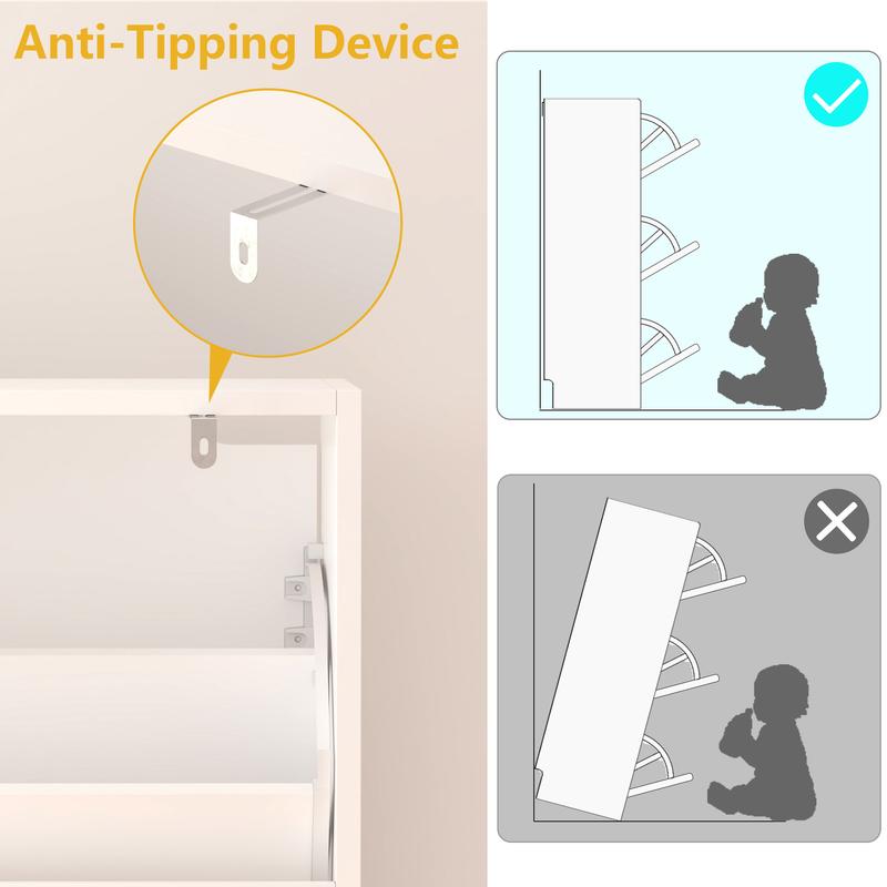 Natural Finish Adjustable Shoe Cabinet with Hidden Storage，Shoe Storage Cabinet with 3 Flip Drawers,Narrow Shoe Rack Cabinet,Freestanding Organizer Storage for small-sized multifunctional furniture