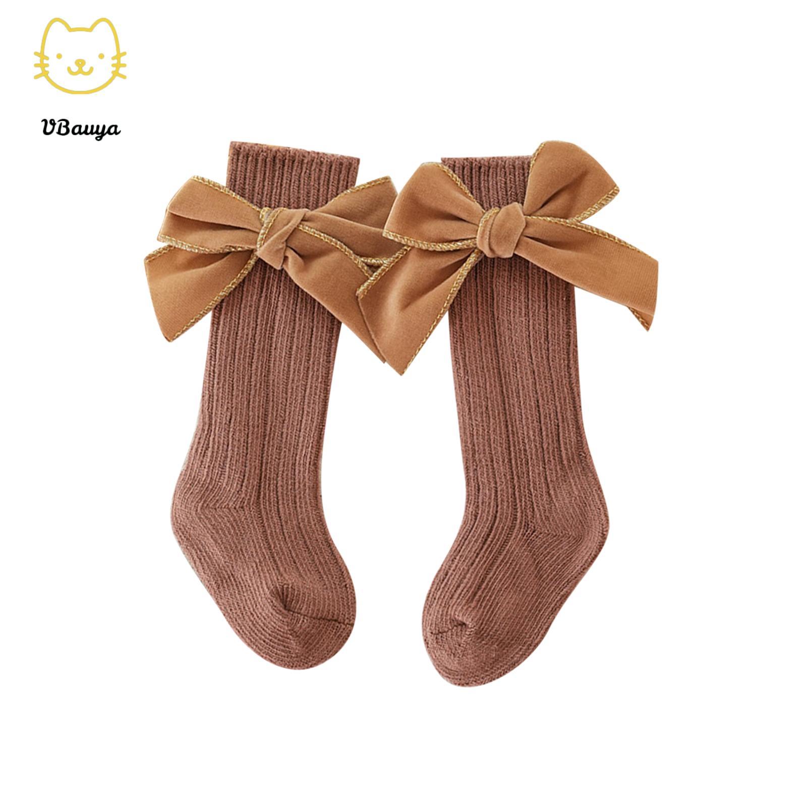 4-Pack Baby Girls' Combed Cotton Knee High Socks for 0-5 Years Infants Toddlers, Bow Accent, Ruffled Tube Stockings, Smooth Seams