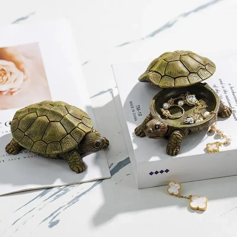 Modern Resin Turtle‑Shaped Trinket Storage Box, Cute Animal Figurine Desktop Organizer, Aesthetic Decor Ornament for Living Room & Vanity