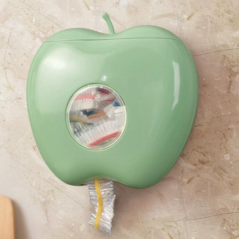Plastic Wrap & Food Storage Bag Dispenser — Includes 100 Sheets of Plastic Wrap | Multi-functional, Wall-Mounted Kitchen Organizer | No-Drill, High-Capacity, Apple-Shaped Storage Box for Kitchen & Bathroom (Green + 100 Sheets)