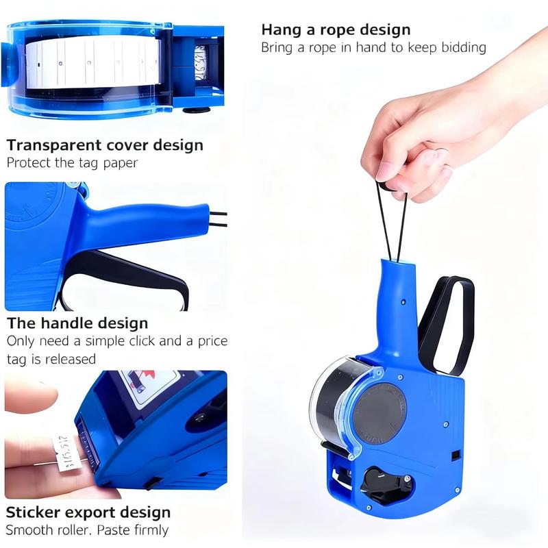 1 pcs MX-5500 8 Digits Price tag Blue/ Red Stick Device with 5000 Sticker Labels and 2 Ink Refill, Label Maker Portable Label Printer Pricing Stick Device Kit Numerical Tag Stick Device for Office, Retail Shop, Grocery Store, Garment