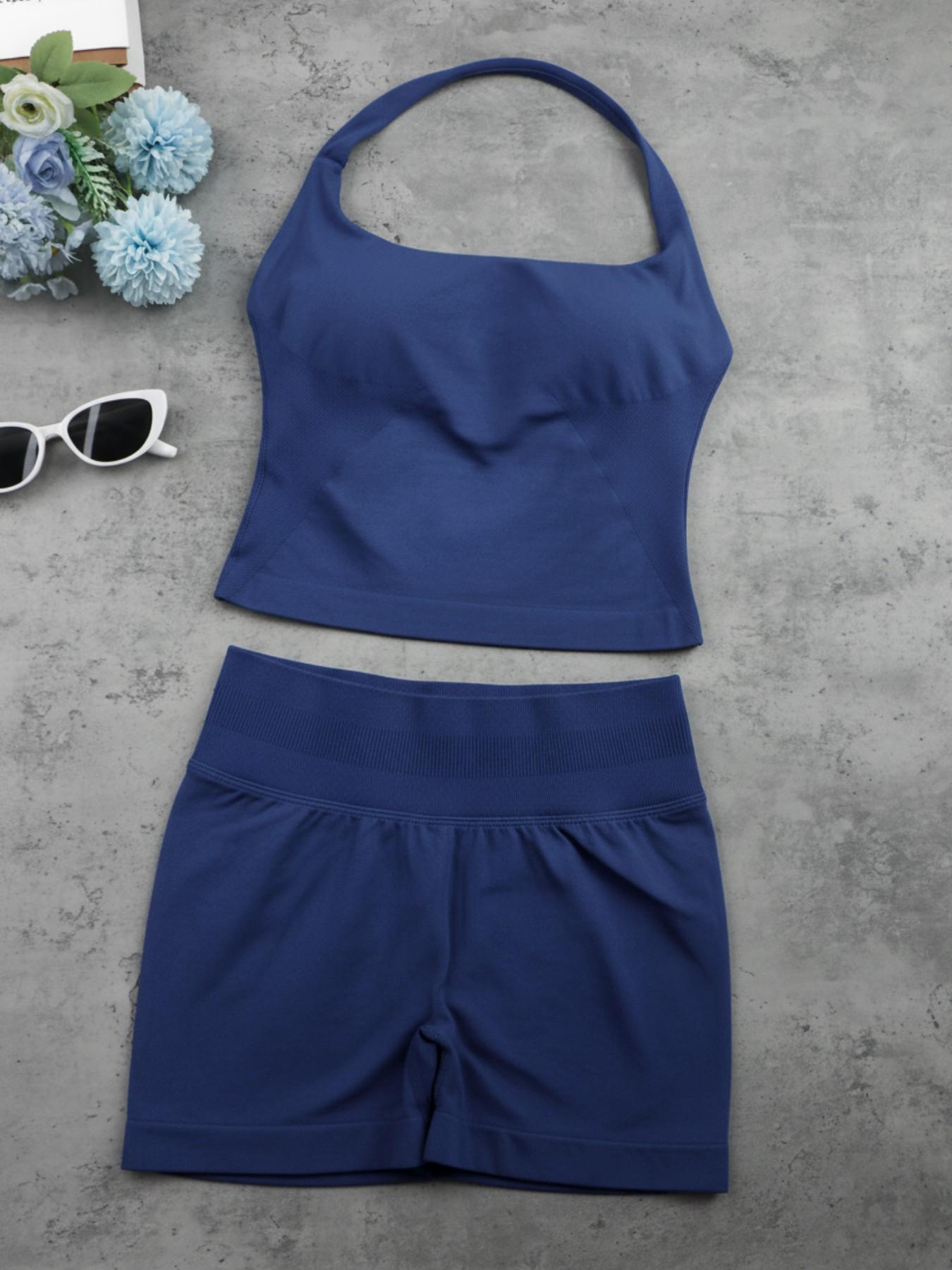 Women's Halter Tank Top and Shorts Set, Seamless Shaping Summer Gym Wear, High Waist Elastic Support Yoga Workout Outfit
