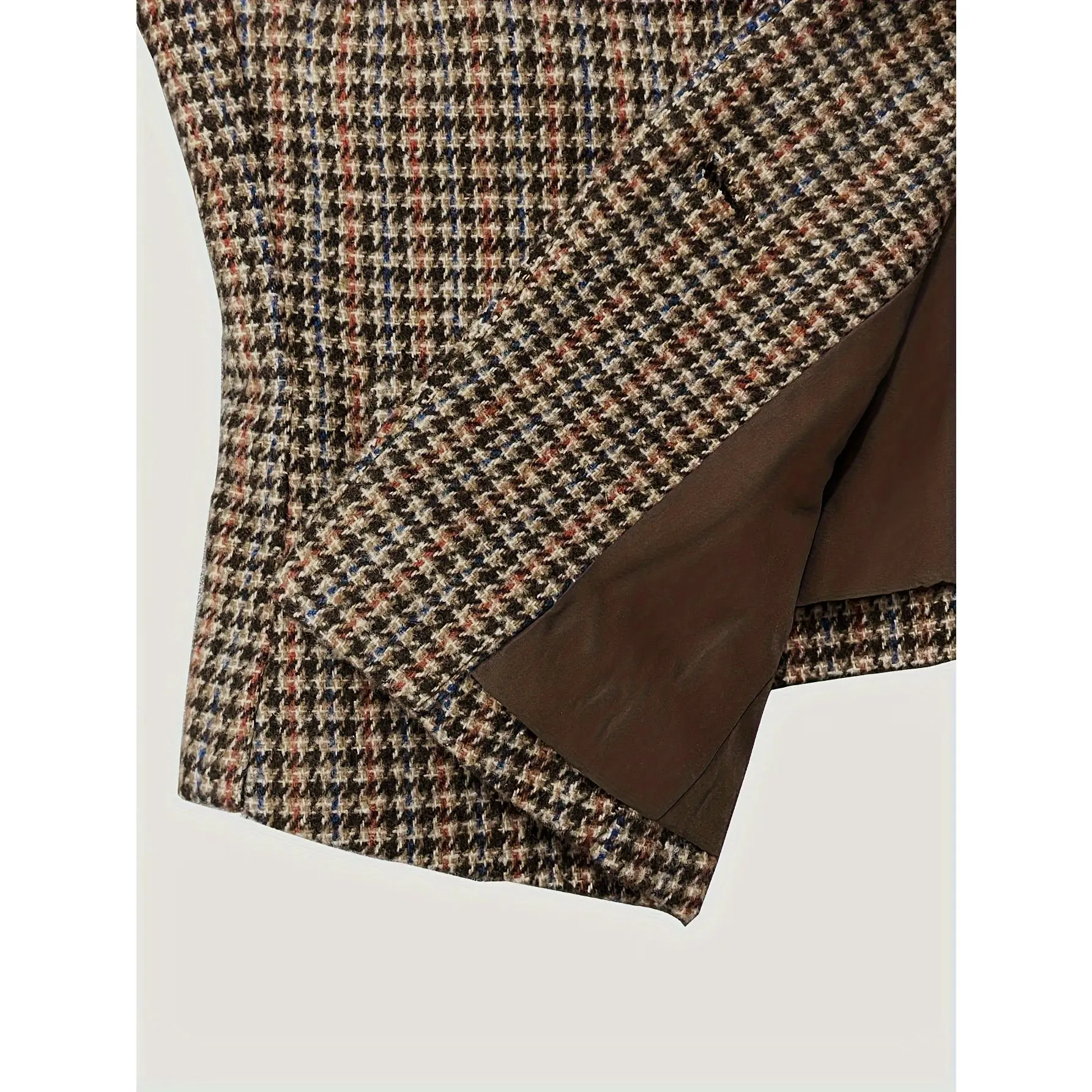 Women'S Elegant Houndstooth Blazer - Long Sleeve Tailored Jacket with Structured Fit, Brown Tartan Pattern, Single-Breasted Button Front, Fall/winter Office & Casual Outerwear, Fall Fashion, Classic Design, Stylish Coat, Fashion Lovers