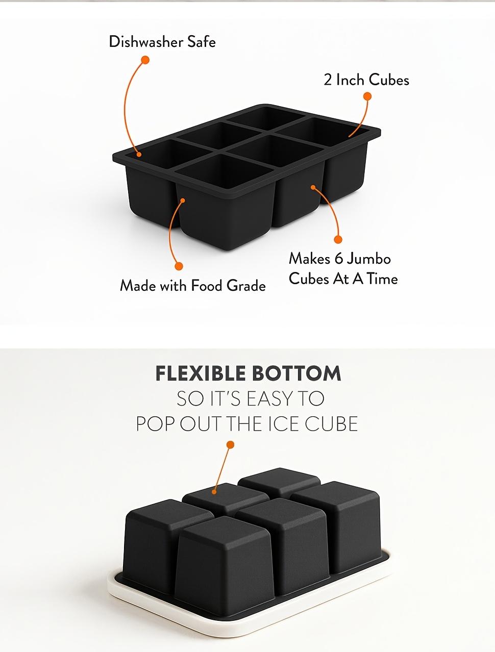 2PCS Pack Large Silicone Ice Cube Tray 2 Inch Square with Removable Lid 16 Large Whiskey Ice Cubes Easy Release Stackable Design for Cocktails Drinks