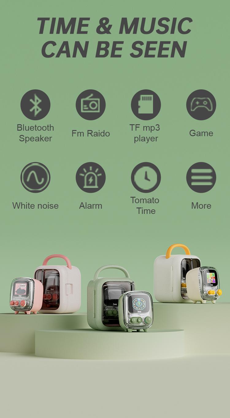 Divoom Tiivoo-2 Portable Bluetooth Speaker with FM Radio Pixel Art Retro Mini Small Cute portable Wireless Speaker White Noise Vintage Decor Suitable for Party Office Desk Home Bedroom Kitchen Gifts for Women Men Smartphone Audio Sound System Light Pink