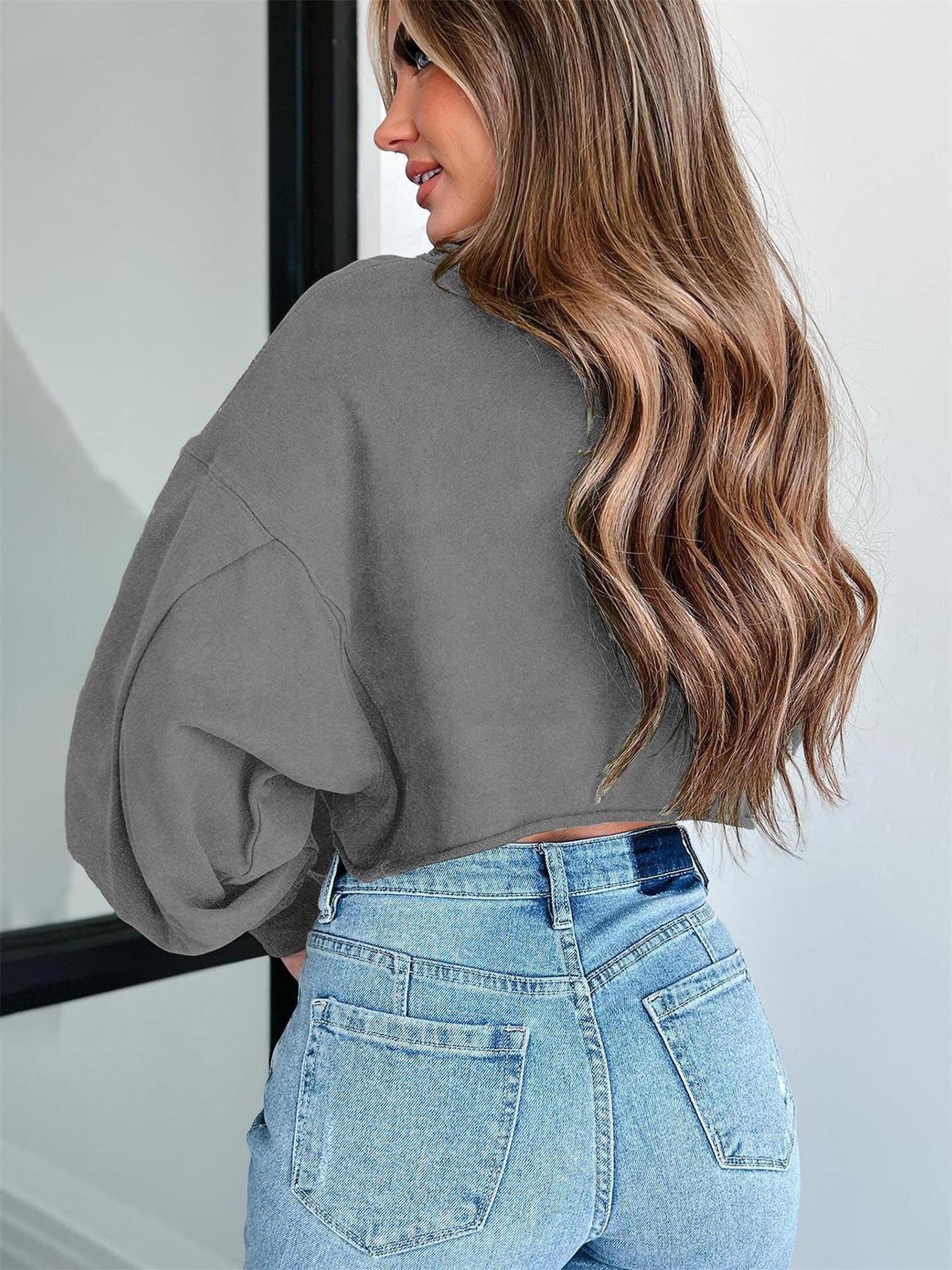 Women's Fall Winter Long Sleeve Crop Sweatshirt, Short Casual Round Neck Pullover Top, Comfortable Daily Wear Apparel for Women