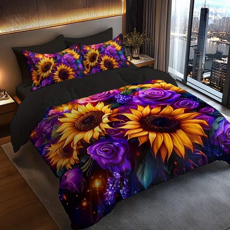 3pcs Bedding Set Sunflower Design, Decorative Bedding Set, Soft Bedding Sets, Soft Polyester Flannel Printed Duvet Cover Set, Suitable for Bedroom Hotel Valentine's Gift