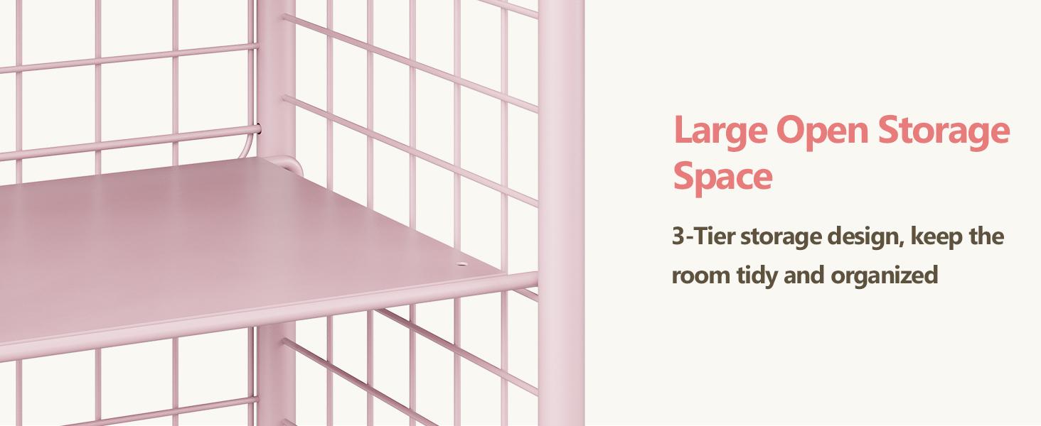 Cute Nightstand, Metal End Table, Side Table with Storage, 3-Tier Narrow End Table for Girls, Small Beside Table for Bedroom, Living Room, Office, Decor, Pink