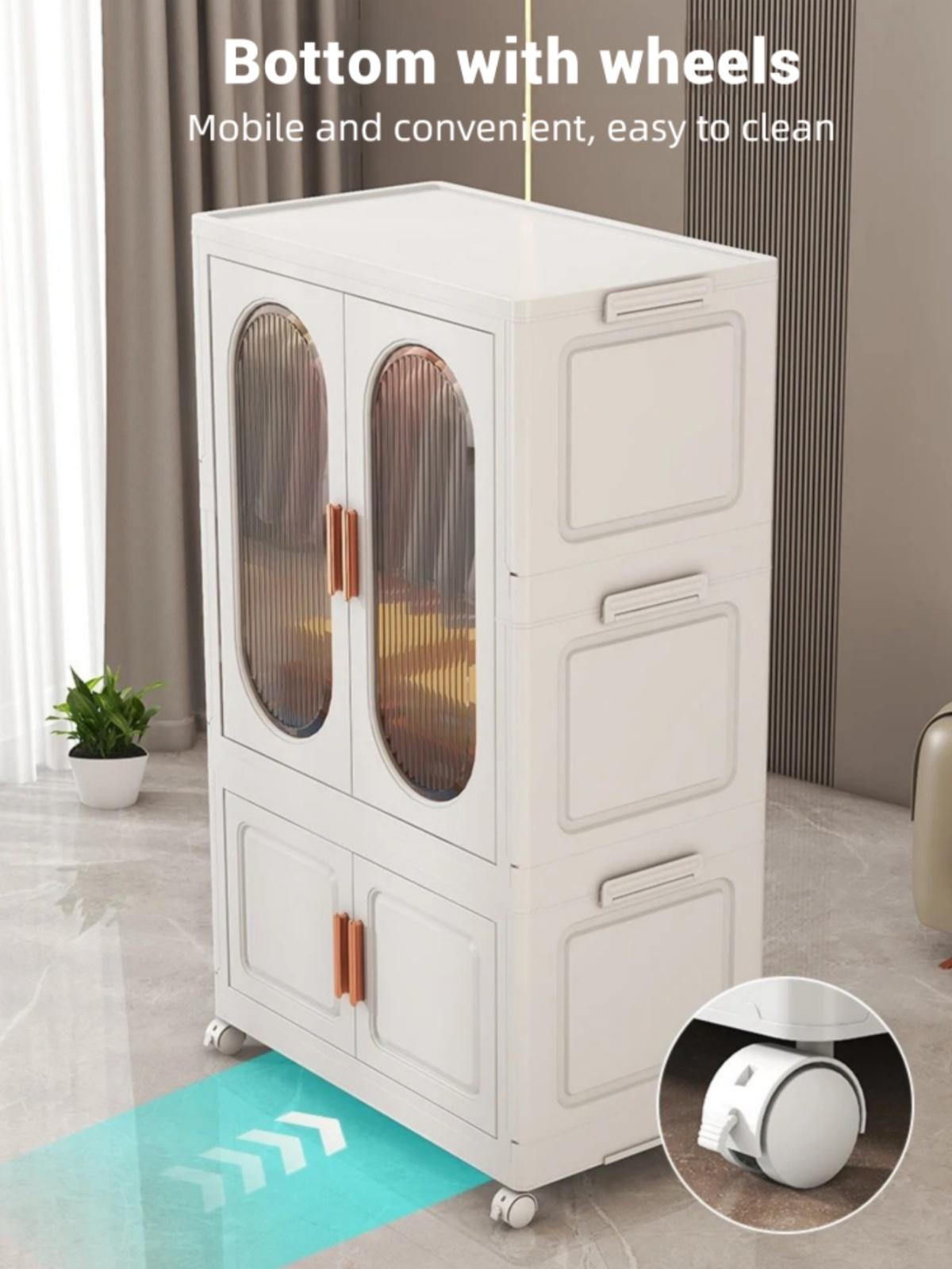 Collapsible Storage Closet - Multi-Functional Portable Wardrobe with Hanging Rod, Large Capacity Clothes Organizer for Dorm & Rental Apartments, Quick Setup Mobile Closet System, cabinet hanger