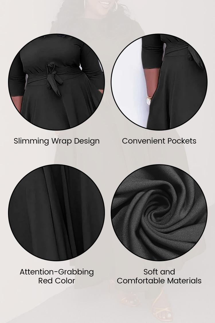 Xpluswear Plus Size Casual  All Over Print Casual Wear Round-Neck Knitted Comfort Basic Lady Maxi With Pocket casual  dress Dress Fabric Round Neck   dress