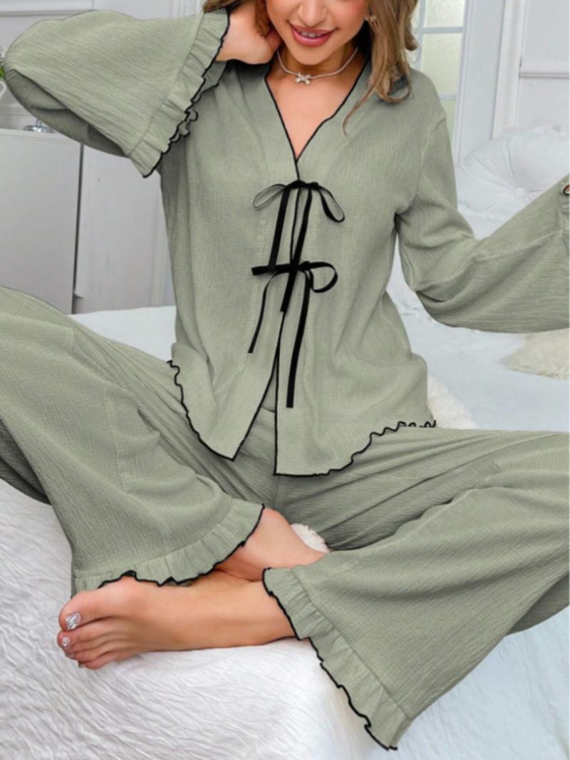 Women's Solid Loungewear Set, Casual Comfy Long Sleeve Top & Pants PJ Set, Ladies Sleepwear Pajama Set for All Seasons