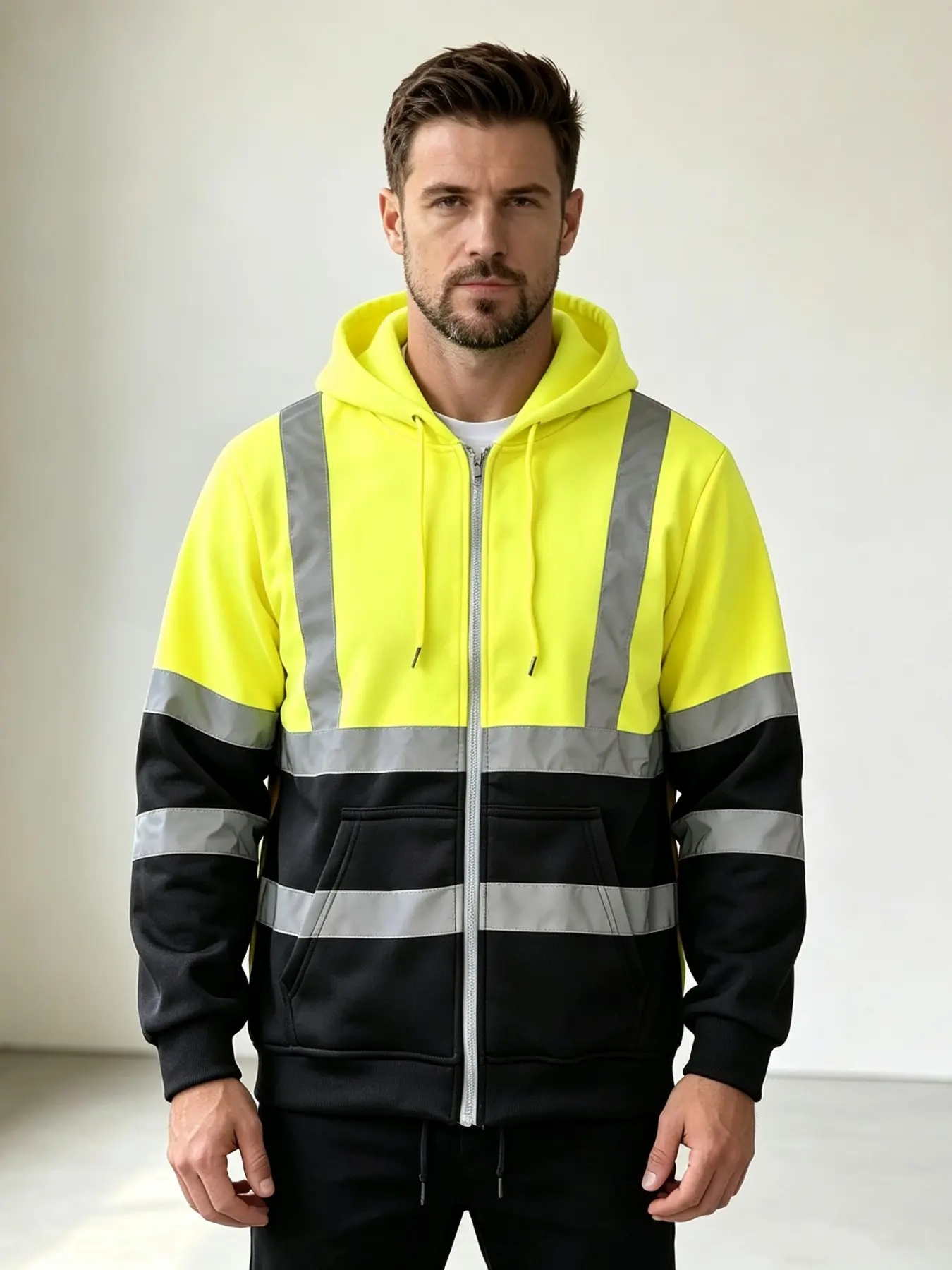 Men's Reflective Jacket for Autumn Winter, Night Sports Reflective Sweatshirt, Workshop Workwear, Safety Clothing for Men