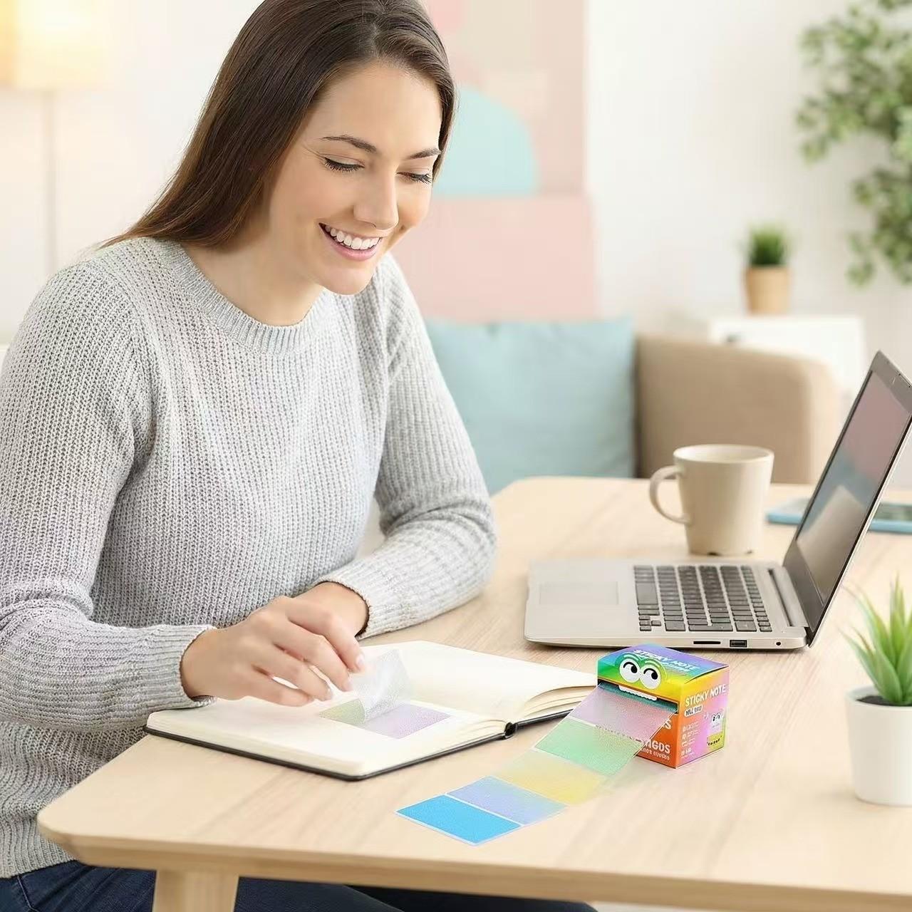 105pcs Rainbow Dopamine color matching pearlescent waterproof post-it notes, pull-out design and easy to use self-adhesive post-it, which is the first choice for colorful and interesting stationery gifts in families, schools and offices.