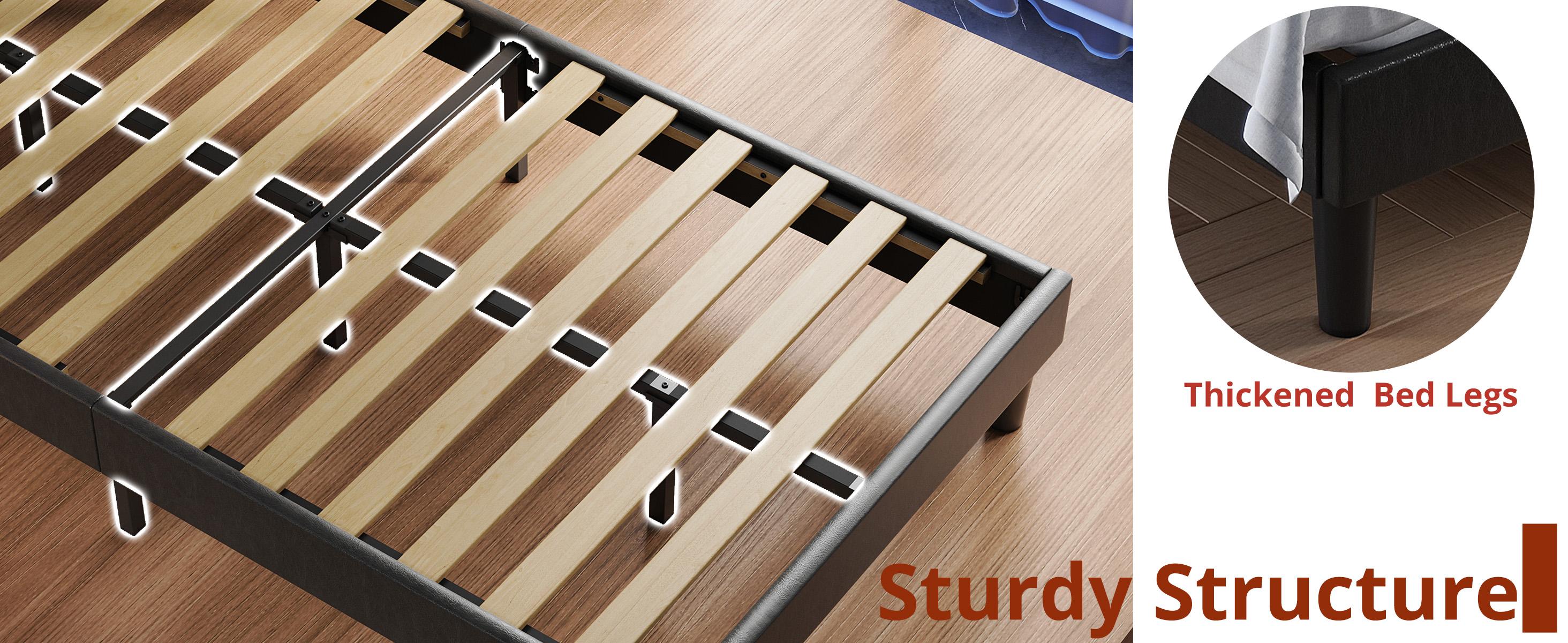 LIKIMIO Bed Frames with Lighted Headboard, Upholstered Modern Cama Platform Bed with Heavy Duty Supports, No Box Spring Need, Noise Free, Easy Assembly